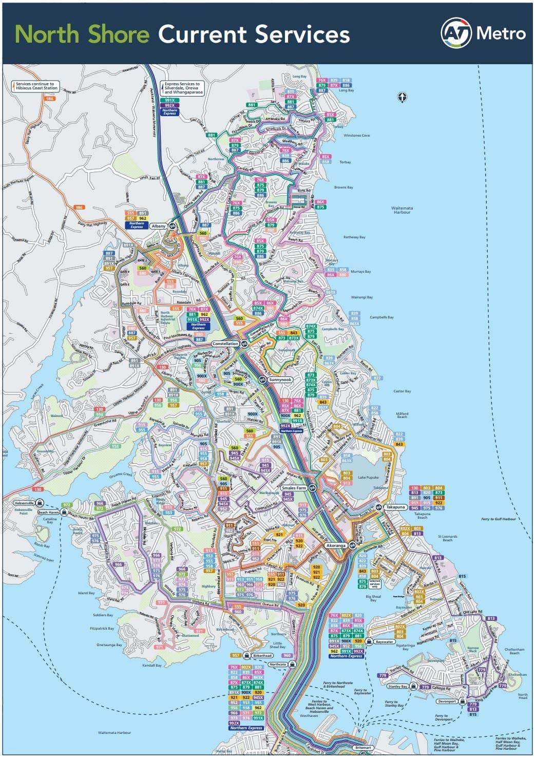 แผนที่ของทางเหนือชายฝั่งอ็อคแลนด์