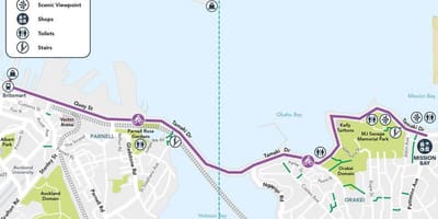 สีชมพู cycleway อ็อคแลนด์บนแผนที่