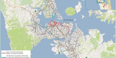 แผนที่ของ cycleway อ็อคแลนด์บนแผนที่